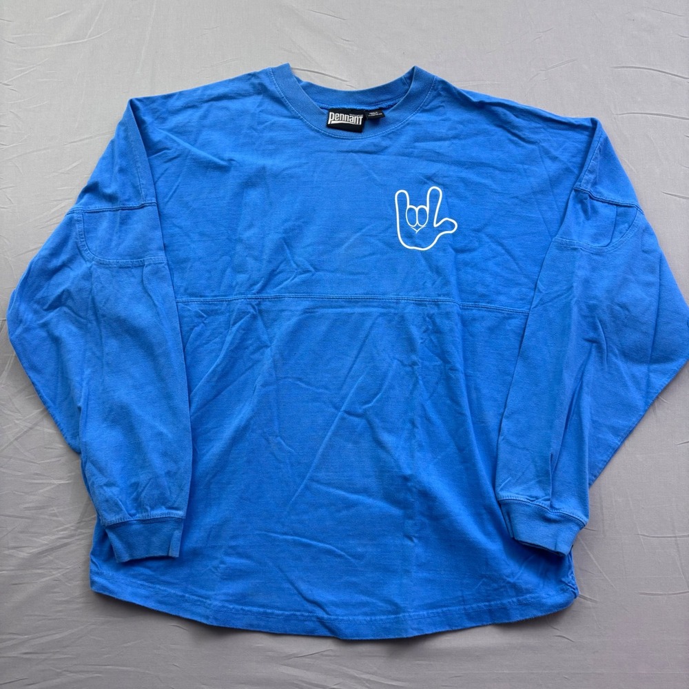 Pennant‎ Sportswear Deafinitely ASL Blue Long Sleeve Spirit Jersey Shirt Mens L